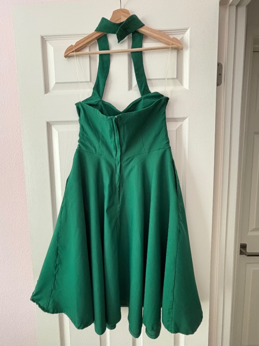 Unique Vintage Halter Swing Dress - Emerald Green Size L - Picture 5 of 13